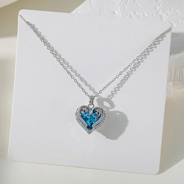 Heaven Sent Blue Crystal Angel Wing Heart Necklace NVR-0500