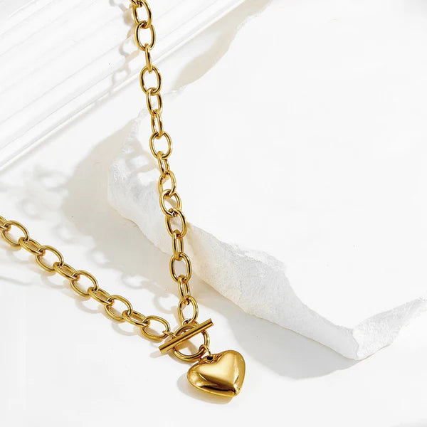 Golden & Untamed Chunky Link Heart Chain Necklace NVR-0503