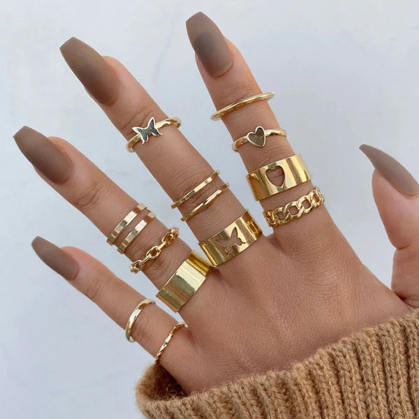 Gold Butterfly Heart Stack Ring Set NVR-0510