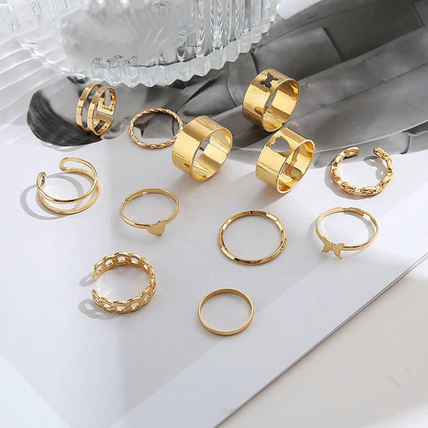 Gold Butterfly Heart Stack Ring Set NVR-0510