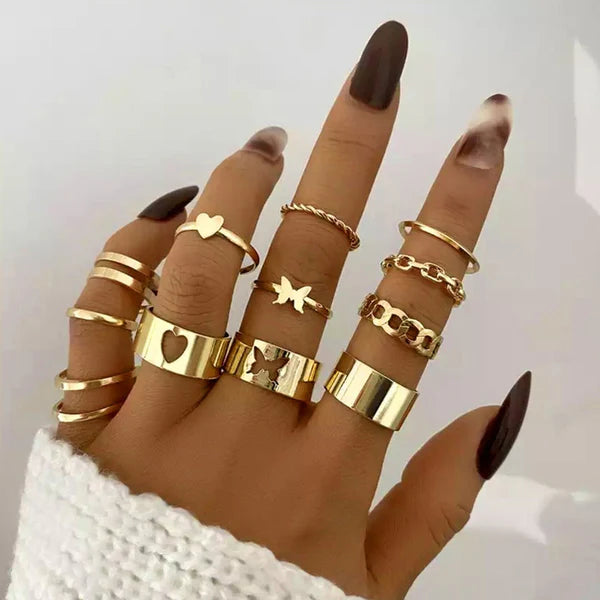 Gold Butterfly Heart Stack Ring Set NVR-0510