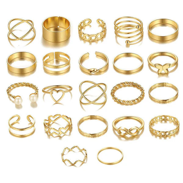 Everything She Is — Gold Pearl Infinity Multi Stack Ring Set NVR-0512
