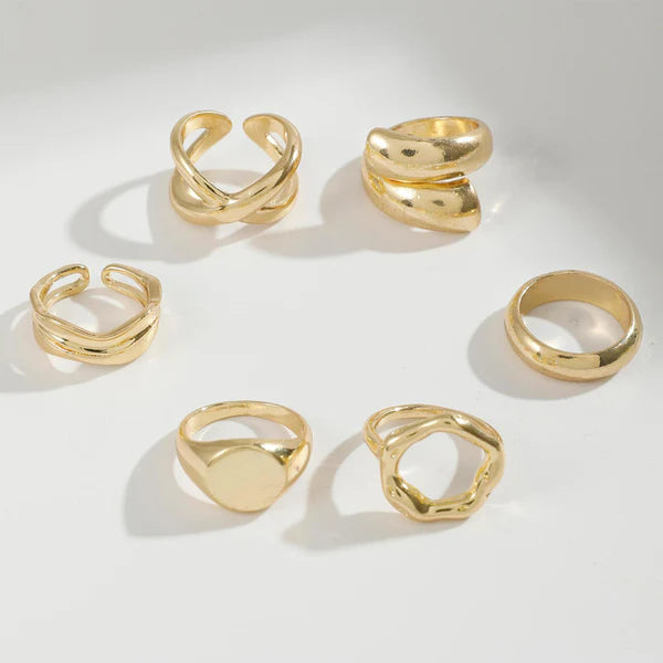 Poured in Gold — Molten Chunky Statement Ring Set NVR-0521