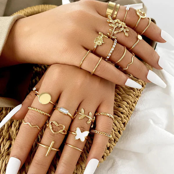 Golden Universe — Nature Butterfly & Charm Mega Ring Set NVR-0522