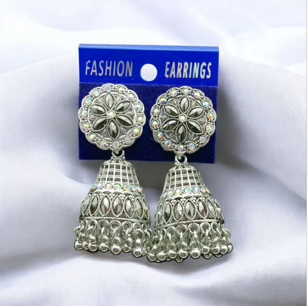 Stylish Silver Tone Jhumka Earrings NVR-0010