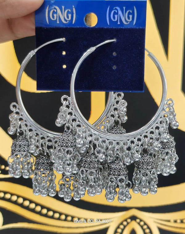Silver Oxidized Hoop Earrings NVR-0018