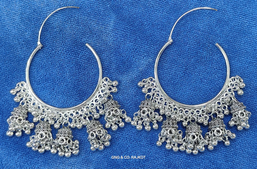 Silver Oxidized Hoop Earrings NVR-0018