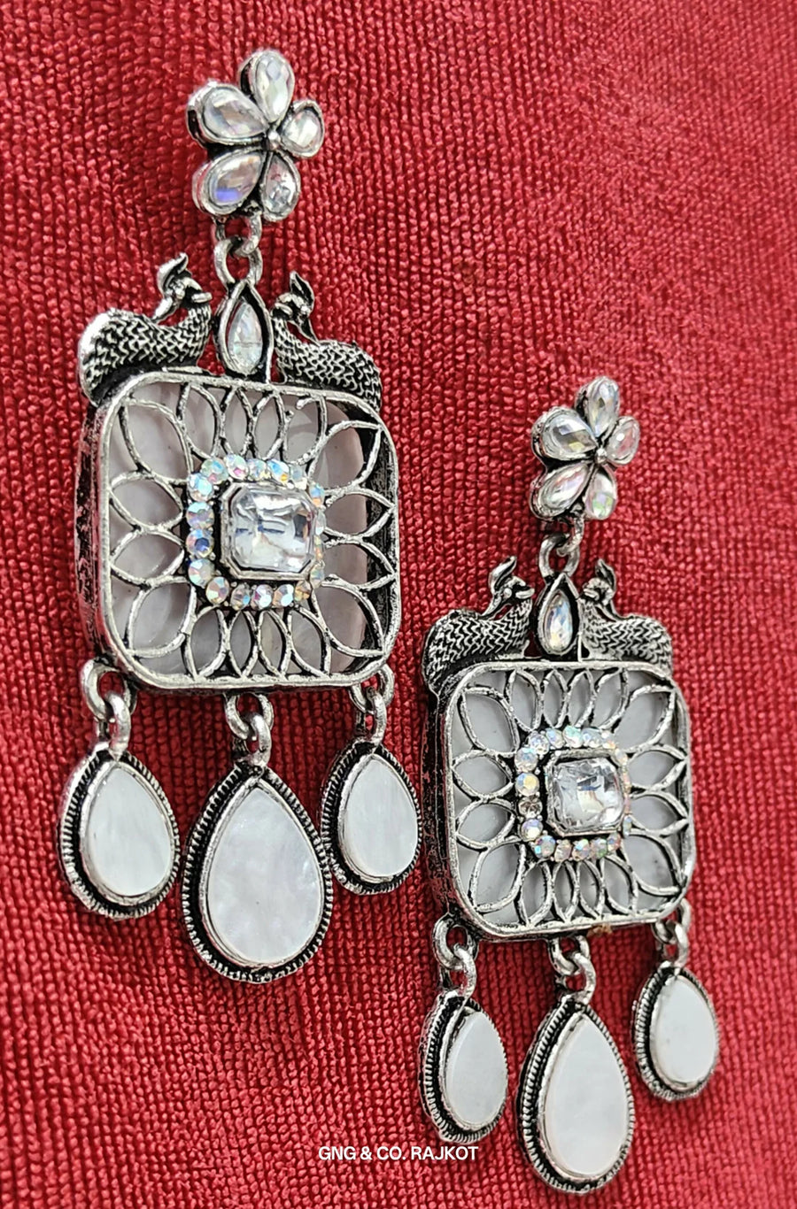 Ethnic Silver-Plated Chandbali Earrings NVR-0022