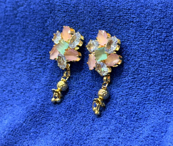 Floral Gemstone Drop Earrings NVR-0027