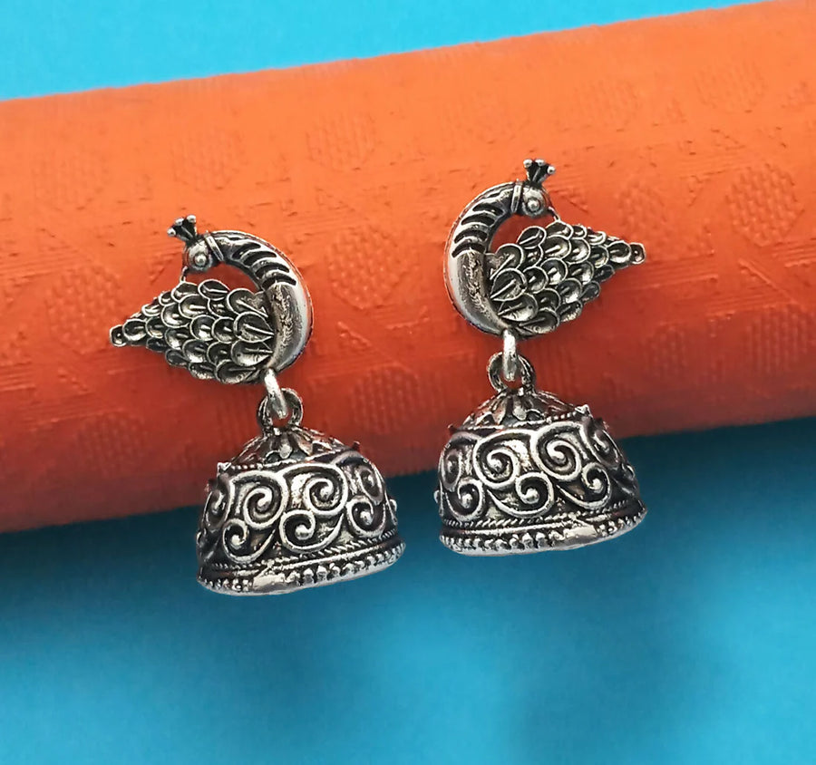 Oxidized Silver Jhumka Earring Set NVR-0030