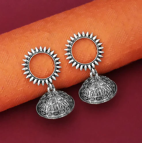 Oxidized Silver Jhumka Earring Set NVR-0030