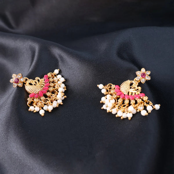 Gold Plated Pearl & Stone Earrings NVR-0038