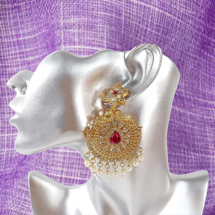 Antique Gold-Plated Chandbali Earrings NVR-0039