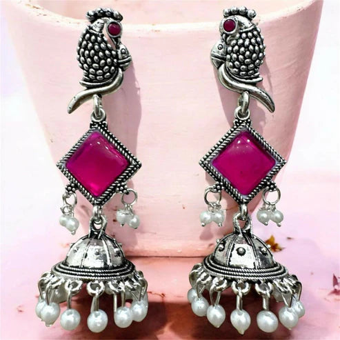 Oxidized Silver Jhumka Earrings NVR-0040