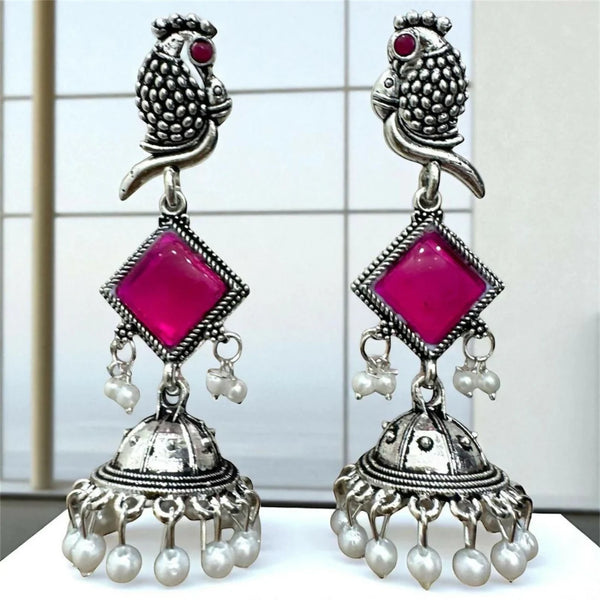 Oxidized Silver Jhumka Earrings NVR-0040