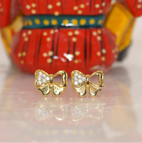 Gold Bow Stud Earrings NVR-0042