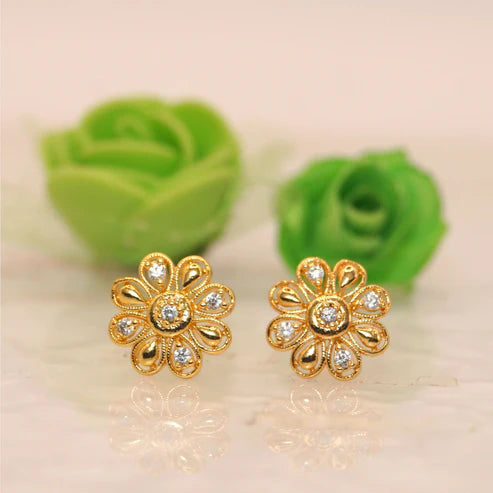 Gold Floral Stud Earrings NVR-0044