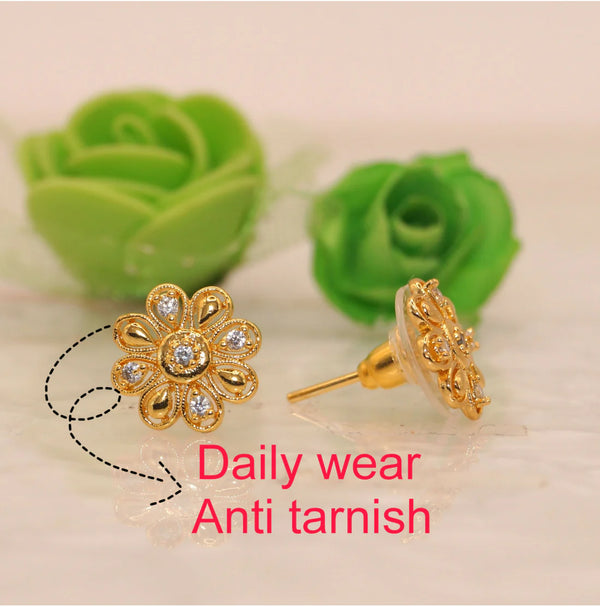 Gold Floral Stud Earrings NVR-0044