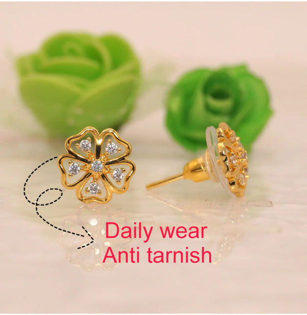 Gold Flower Stud Earrings NVR-0047