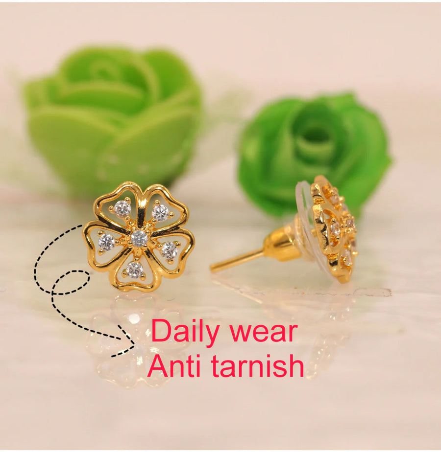 Gold Flower Stud Earrings NVR-0047