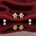 Diamond-Studded Geometric Gold Earrings NVR-0053