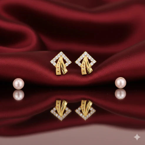 Diamond-Studded Geometric Gold Earrings NVR-0053