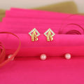 Diamond-Studded Geometric Gold Earrings NVR-0053