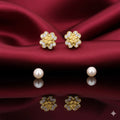Floral Gold and Pearl Stud Earrings NVR-0055