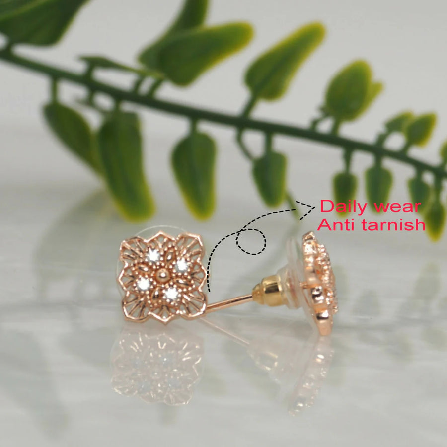 Rose Gold Floral Stud Earrings NVR-0057