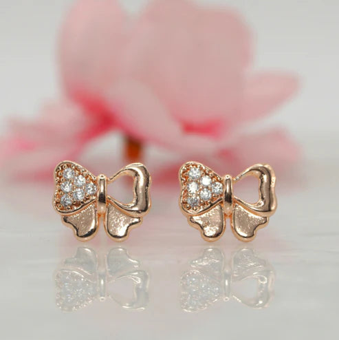 Rose Gold Bow Stud Earrings NVR-0059