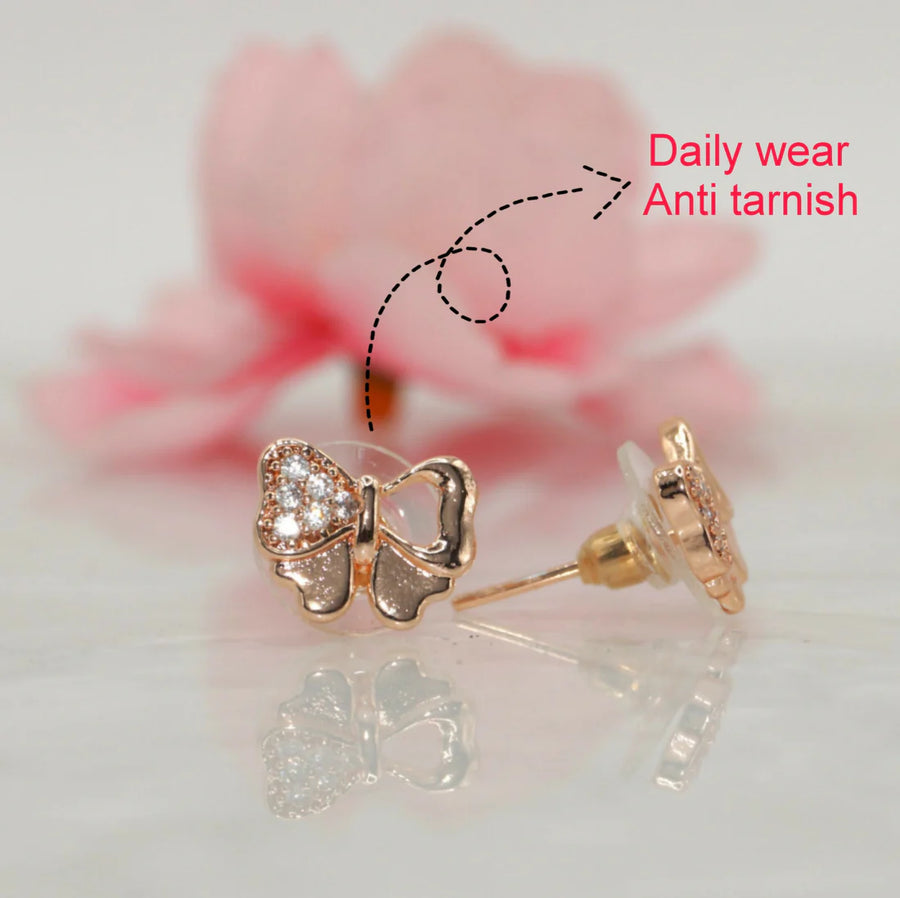 Rose Gold Bow Stud Earrings NVR-0059