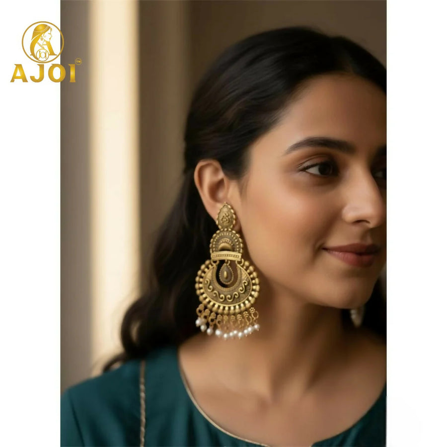 Antique Gold Ethnic Jhumka Earrings NVR-0060