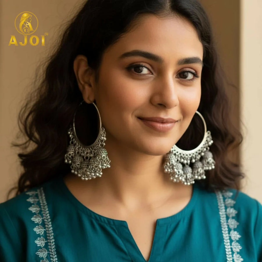 Traditional Silver Jhumka Earrings NVR-0083