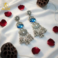 Antique Silver Blue Dangle Earrings NVR-0084