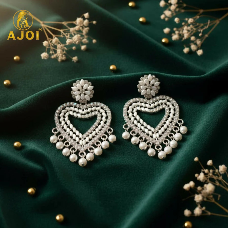 Pearl Embellished Heart Earrings NVR-0086