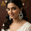 Pearl Embellished Heart Earrings NVR-0086