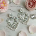 Pearl Embellished Heart Earrings NVR-0086