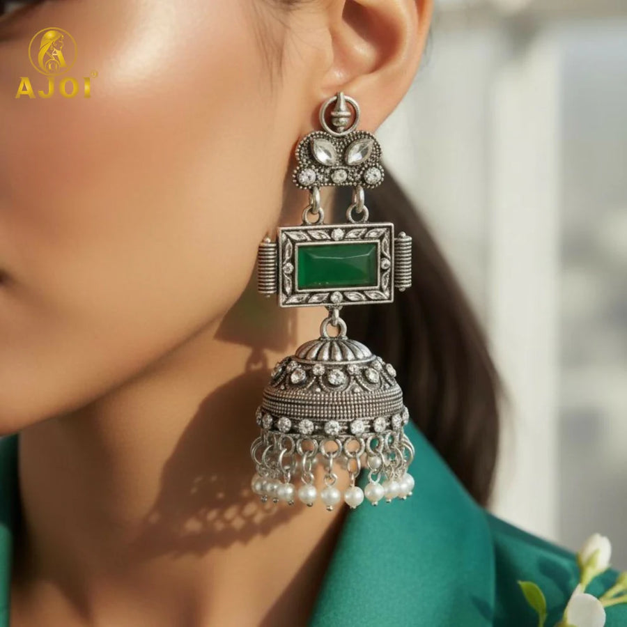 Antique Silver Jhumka Earrings NVR-0088