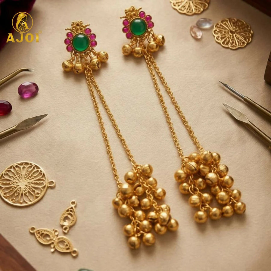 Traditional Gold-Plated Long Jhumka Earrings  NVR-0089