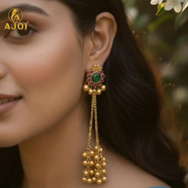 Traditional Gold-Plated Long Jhumka Earrings  NVR-0089