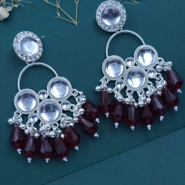 Silver & Red Chandelier Earrings NVR-0091
