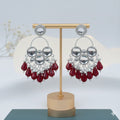 Silver & Red Chandelier Earrings NVR-0091