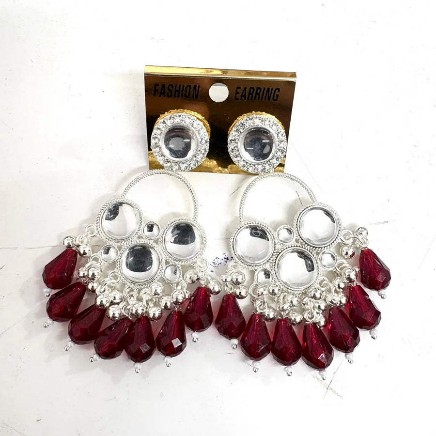 Silver & Red Chandelier Earrings NVR-0091