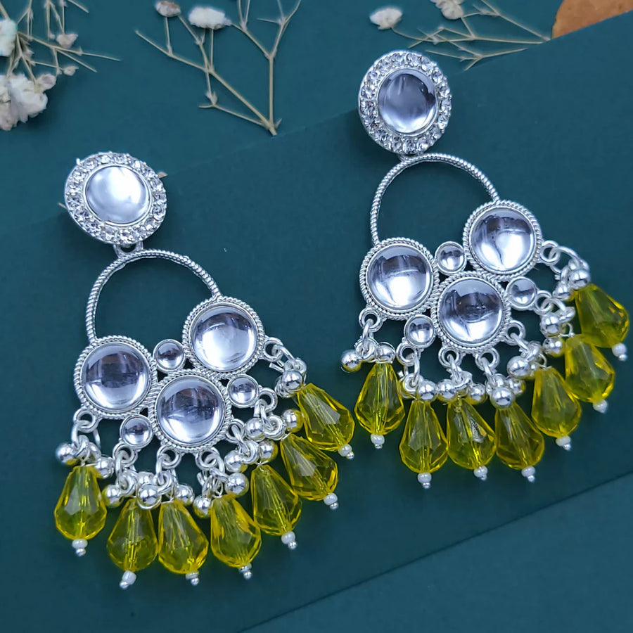 Silver and Yellow Mirror Earrings NVR-0092