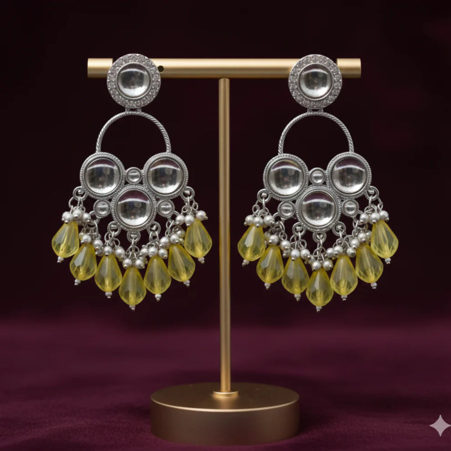 Silver and Yellow Mirror Earrings NVR-0092