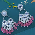 Silver Pink Crystal Drop Earrings NVR-0094