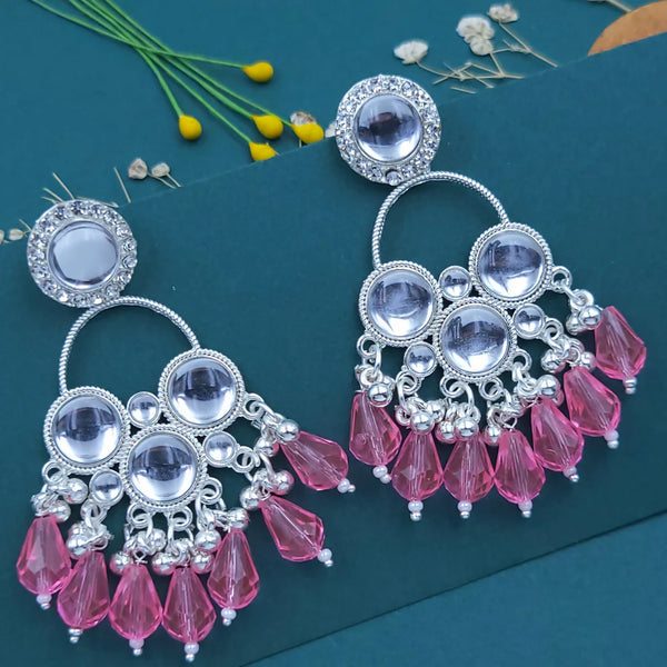 Silver Pink Crystal Drop Earrings NVR-0094