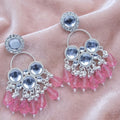 Silver Pink Crystal Drop Earrings NVR-0094