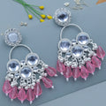 Silver Pink Crystal Drop Earrings NVR-0094