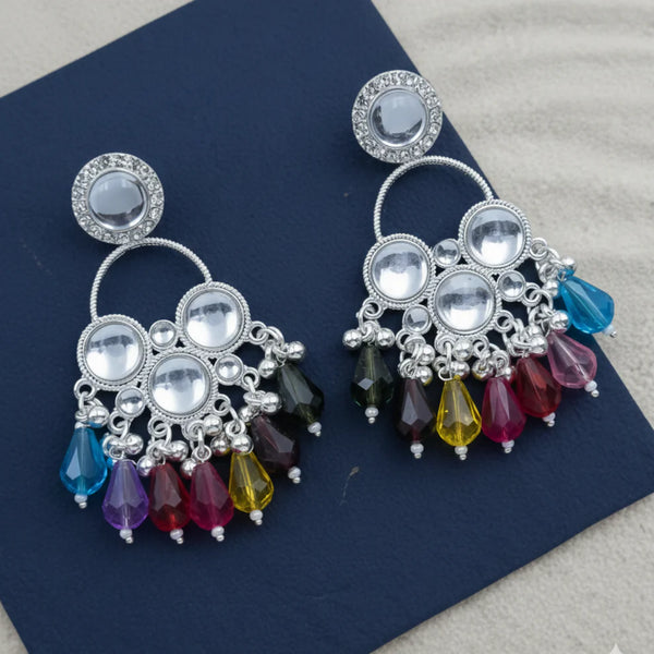 Mirror Work Silver Earrings NVR-0096